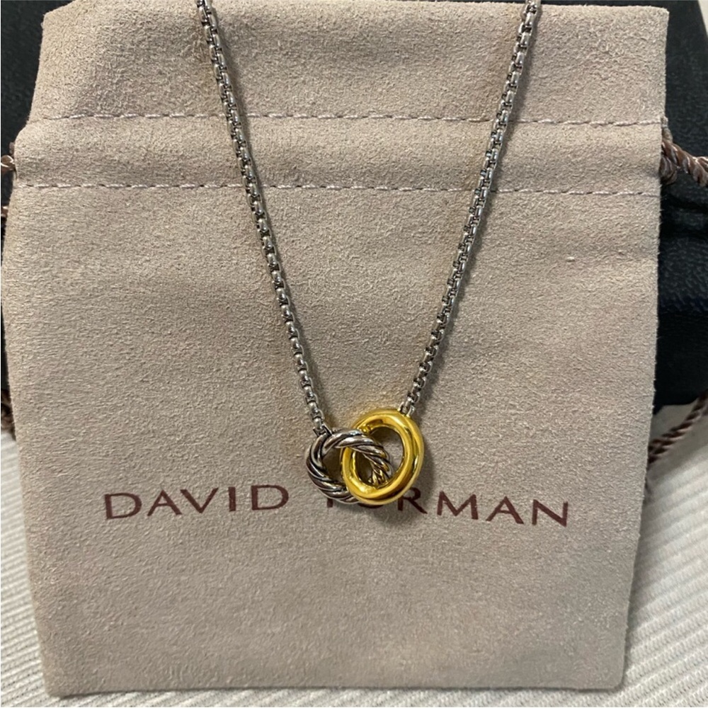 David Yurman Two-Tone Cable Knot Necklace in Silver and Gold - Picture 2 of 7